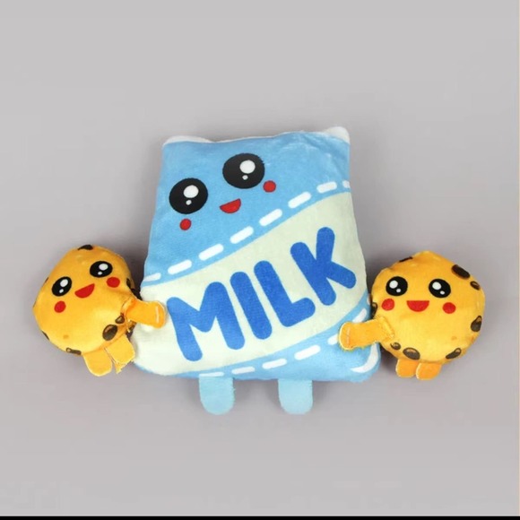 Puppy & Cat Squeaky Plush Milk Pattern Interactive Toy - Picture 1 of 6